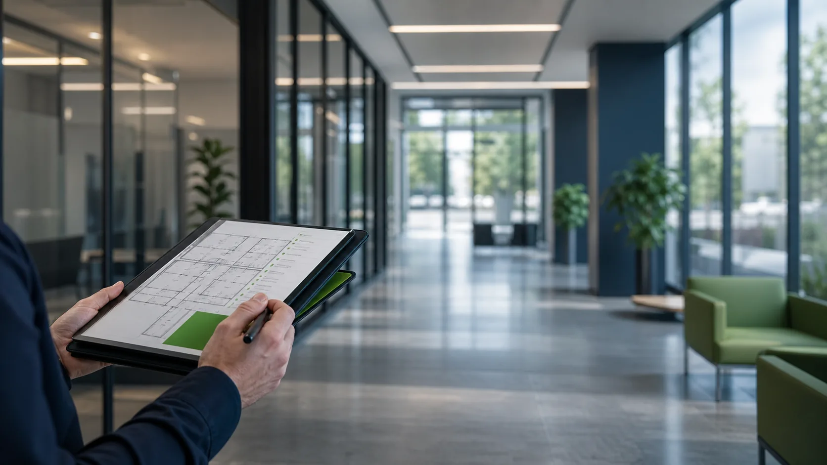 Commercial cleaning walkthrough planning with facility inspection details
